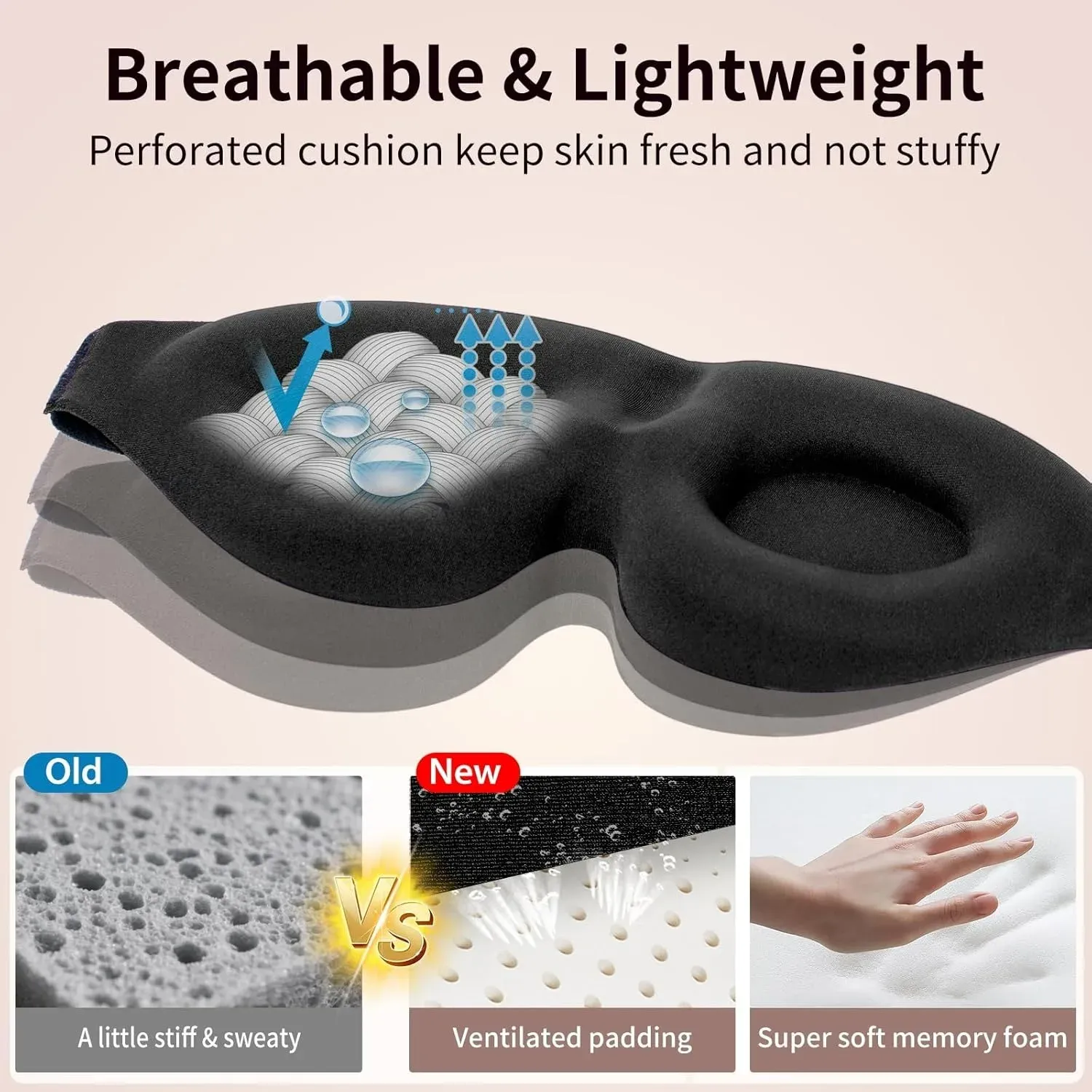 Masque de sommeil 3D à bonnets profilés, occultant, doux et respirant, pour dormir, se reposer, se détendre et voyager, sans pression sur les yeux 3