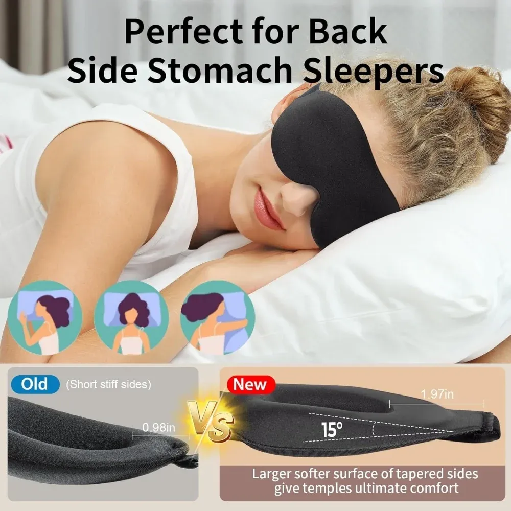 Masque de sommeil 3D à bonnets profilés, occultant, doux et respirant, pour dormir, se reposer, se détendre et voyager, sans pression sur les yeux 5