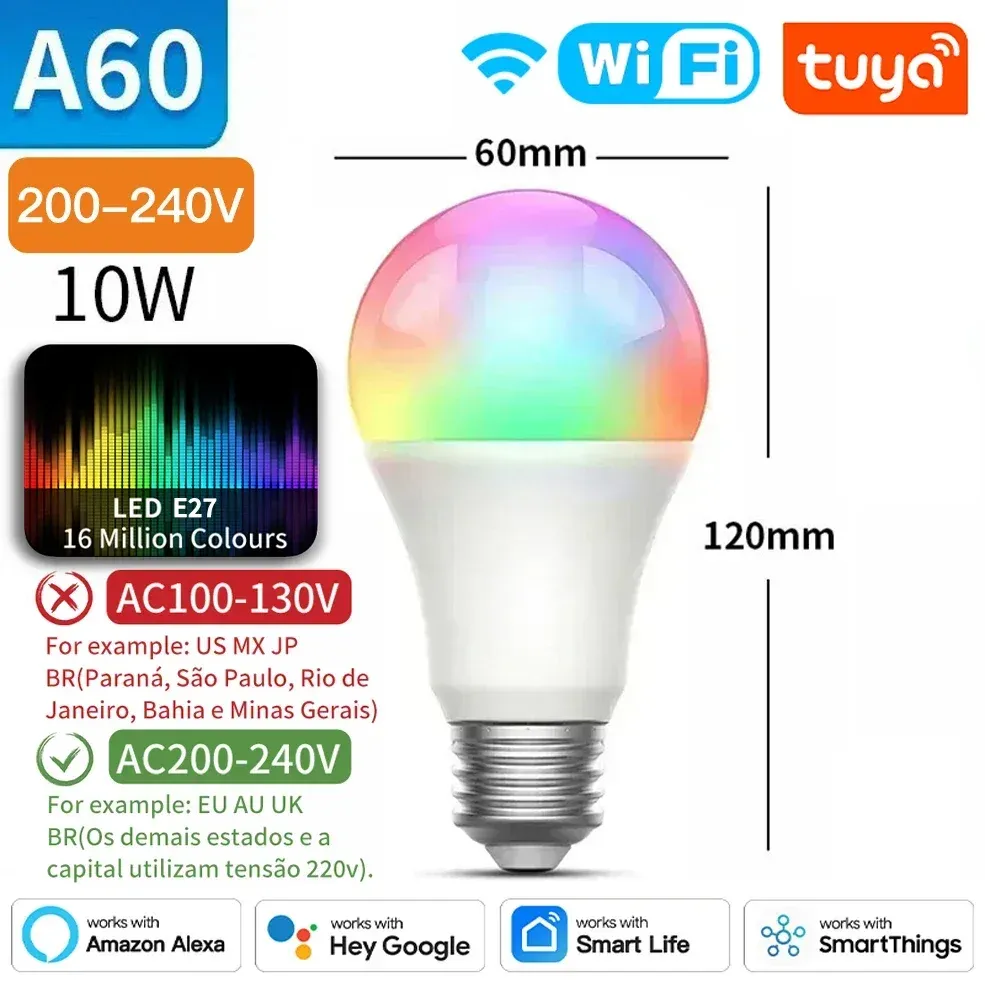 Ampoule LED Tuya E27 connectée Bluetooth/Wi-Fi/Zigbee, RGB et blanc variable 2700-6500K, compatible application Smart Life, commande vocale Alexa et Google Home 13