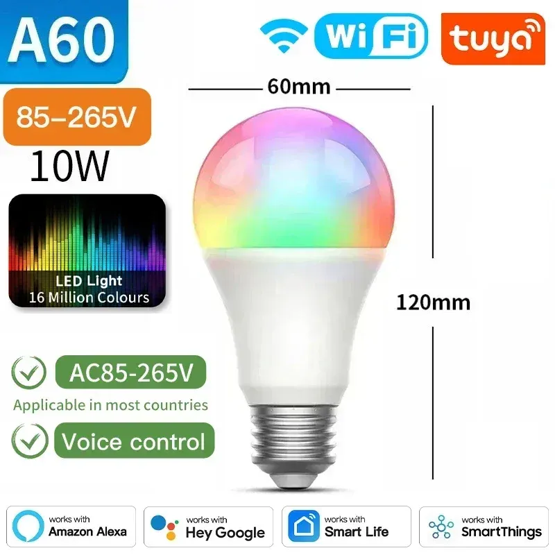 Ampoule LED Tuya E27 connectée Bluetooth/Wi-Fi/Zigbee, RGB et blanc variable 2700-6500K, compatible application Smart Life, commande vocale Alexa et Google Home 12