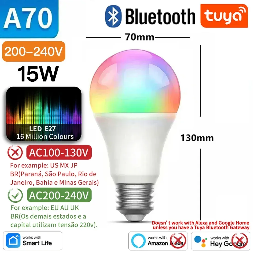 Ampoule LED Tuya E27 connectée Bluetooth/Wi-Fi/Zigbee, RGB et blanc variable 2700-6500K, compatible application Smart Life, commande vocale Alexa et Google Home 9