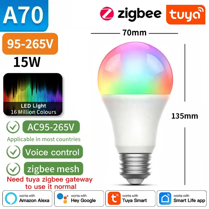 Ampoule LED Tuya E27 connectée Bluetooth/Wi-Fi/Zigbee, RGB et blanc variable 2700-6500K, compatible application Smart Life, commande vocale Alexa et Google Home 14