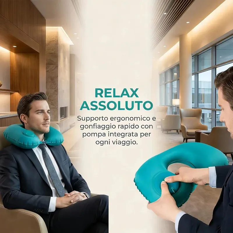 Oreiller de voyage gonflable portable en forme de U - Coussin de cou gonflable à pression avec fonction de rangement intégrée 2