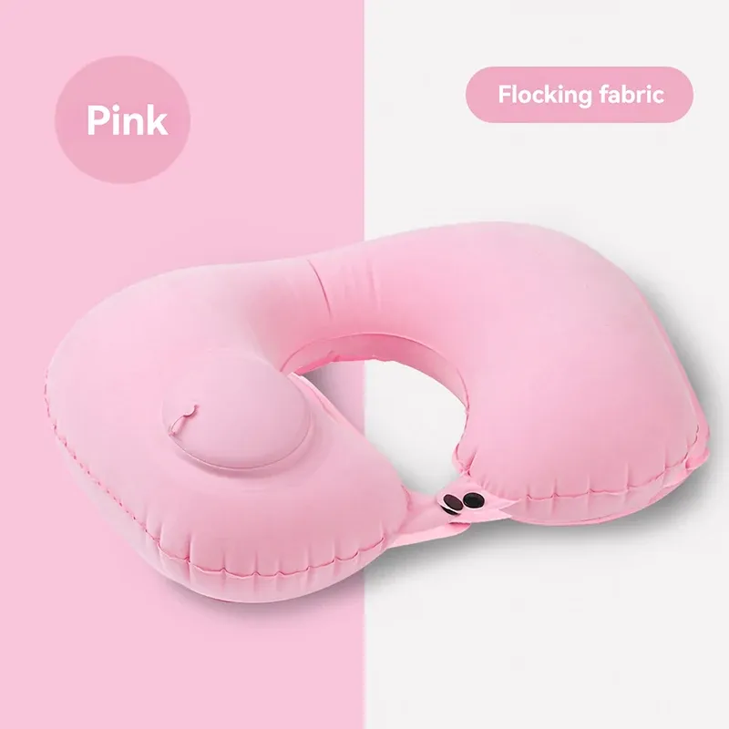 Oreiller de voyage gonflable portable en forme de U - Coussin de cou gonflable à pression avec fonction de rangement intégrée 11