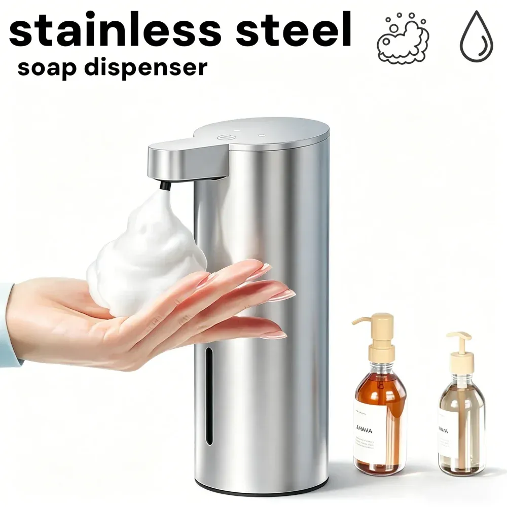 Distributeur de savon automatique sans contact à infrarouge en acier inoxydable, fixation murale ou à poser, pour la maison et la salle de bain - Image 1