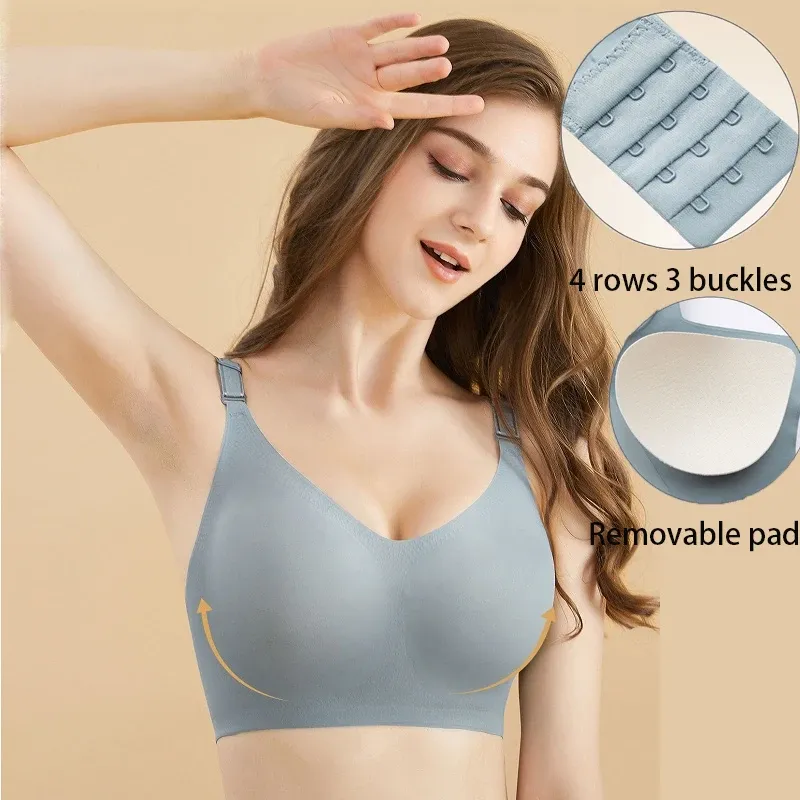 Soutien-gorge sans couture à décolleté en V profond, effet push-up, sans armatures, doux et confortable