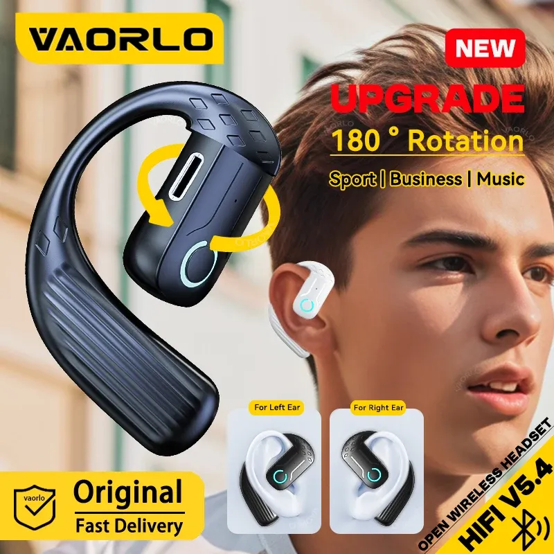 Écouteurs Bluetooth 5.4 ouverts sans fil à rotation 180° avec micro, universels gauche/droite, pour le sport et le travail
