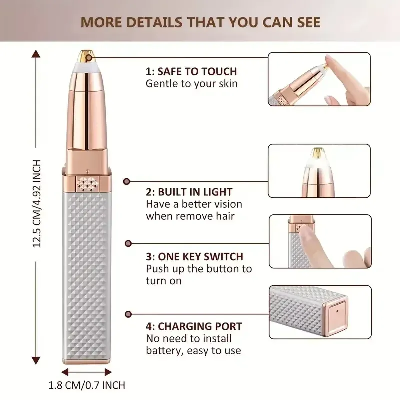 Tondeuse à sourcils électrique, vue de côté