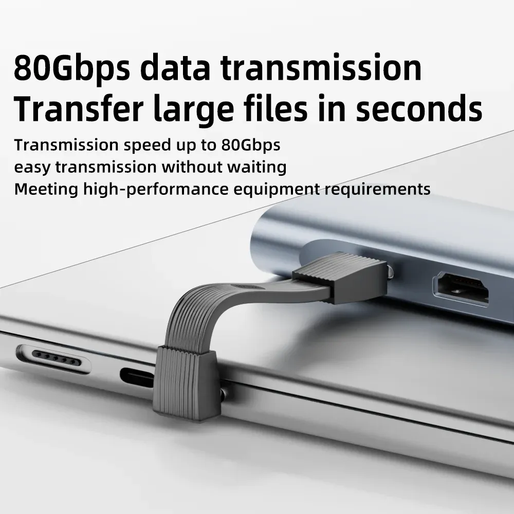 Câble USB 4.0 Type-C vers Type-C 240 W, charge rapide, transfert de données 80 Gbps, vidéo 8K à 60 Hz, câble plat et souple 3