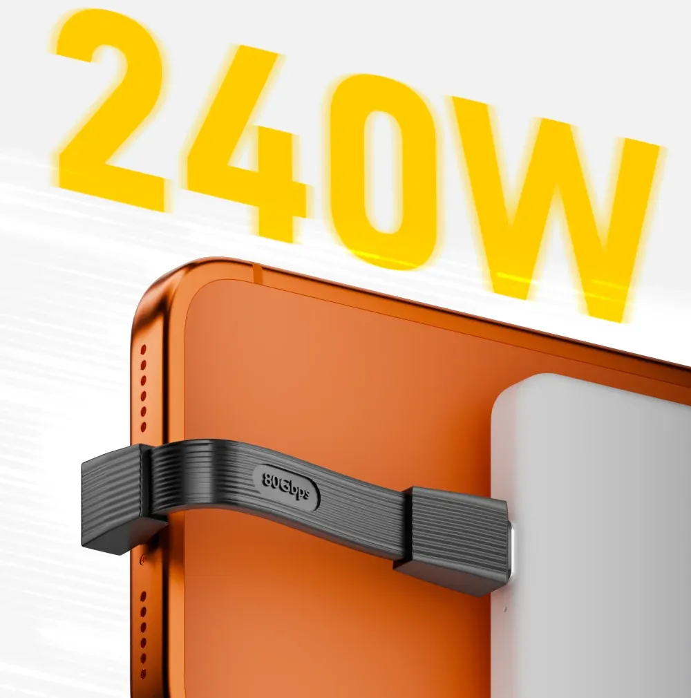 Câble USB 4.0 Type-C vers Type-C 240 W, charge rapide, transfert de données 80 Gbps, vidéo 8K à 60 Hz, câble plat et souple 6