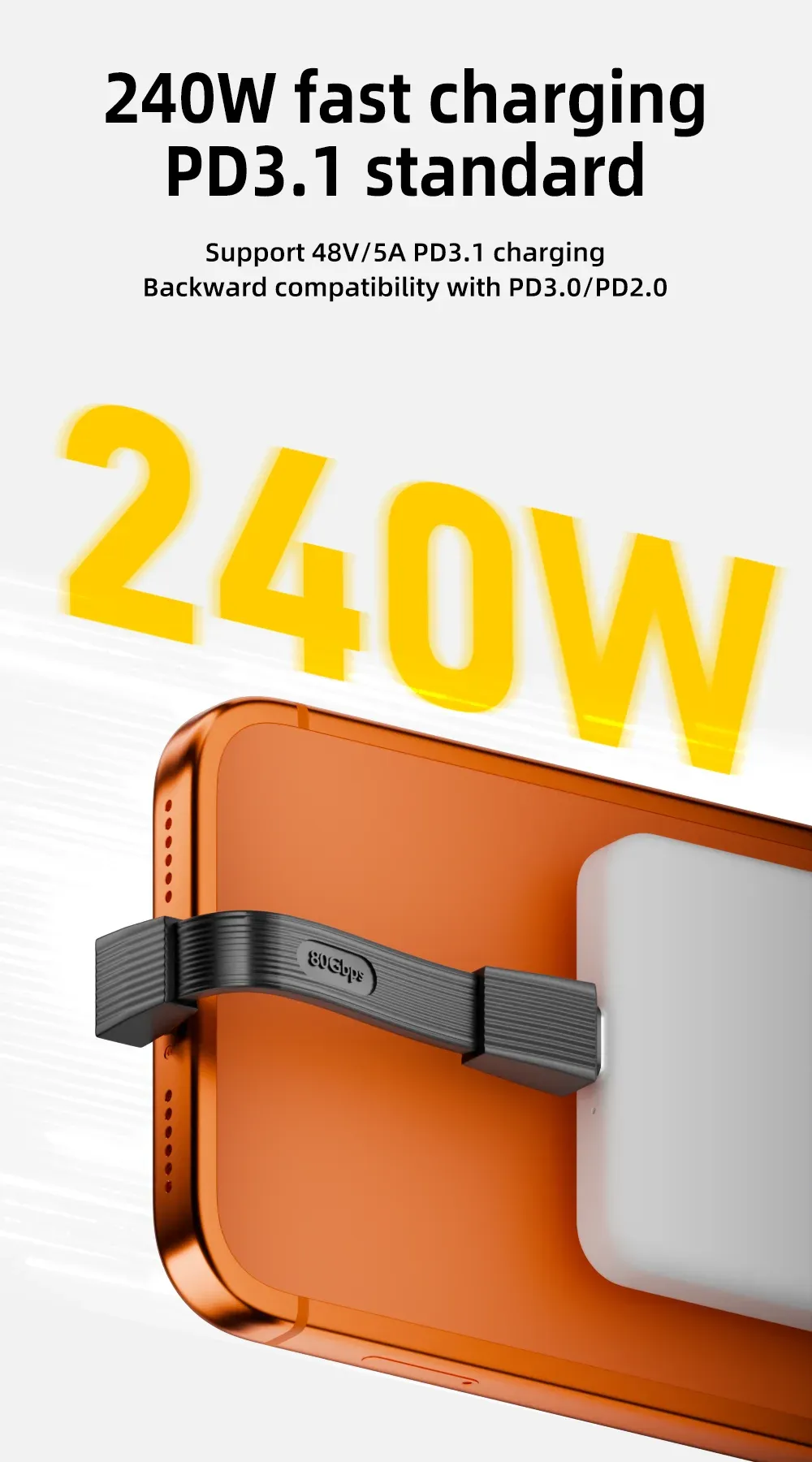 Câble USB-C connecté à un appareil, mise en situation