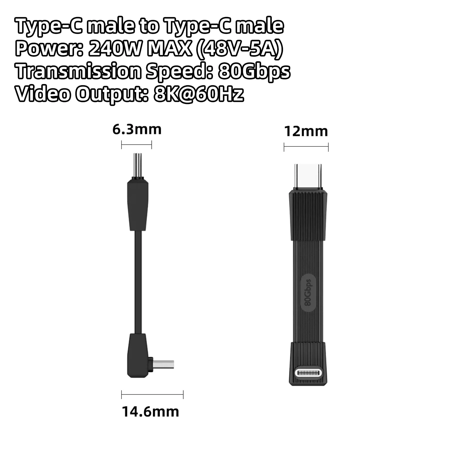 Câble USB 4.0 Type-C vers Type-C 240 W, charge rapide, transfert de données 80 Gbps, vidéo 8K à 60 Hz, câble plat et souple 8