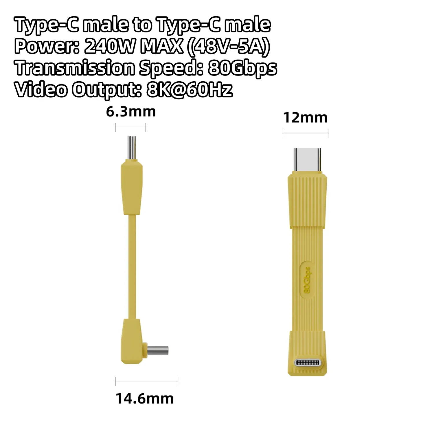 Câble USB 4.0 Type-C vers Type-C 240 W, charge rapide, transfert de données 80 Gbps, vidéo 8K à 60 Hz, câble plat et souple 10