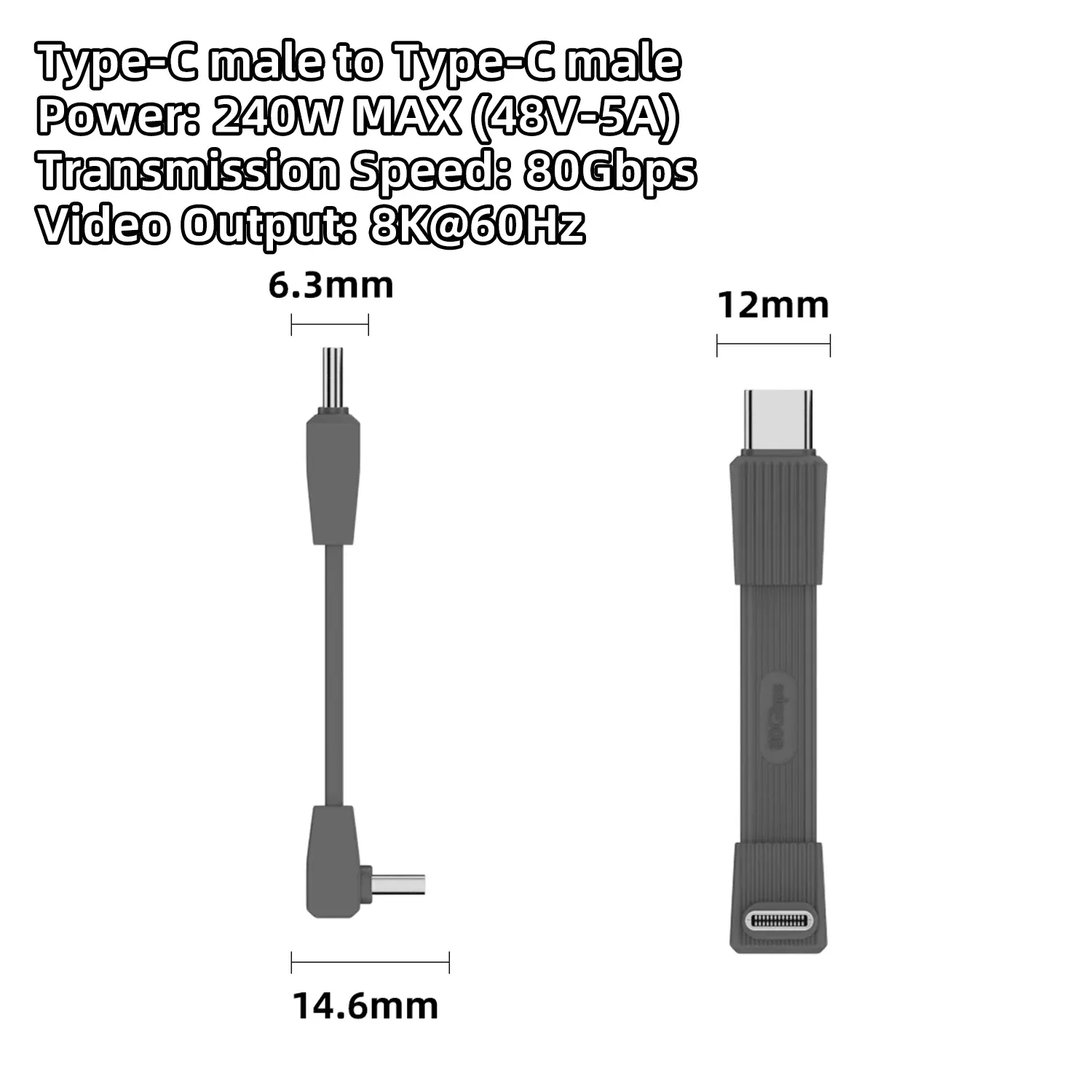 Câble USB 4.0 Type-C vers Type-C 240 W, charge rapide, transfert de données 80 Gbps, vidéo 8K à 60 Hz, câble plat et souple 9