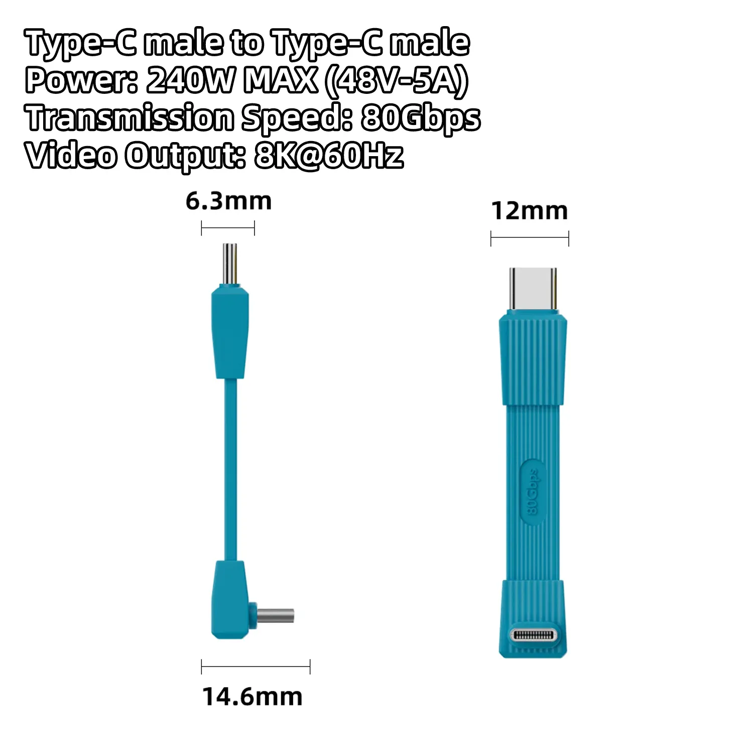 Câble USB 4.0 Type-C vers Type-C 240 W, charge rapide, transfert de données 80 Gbps, vidéo 8K à 60 Hz, câble plat et souple 14