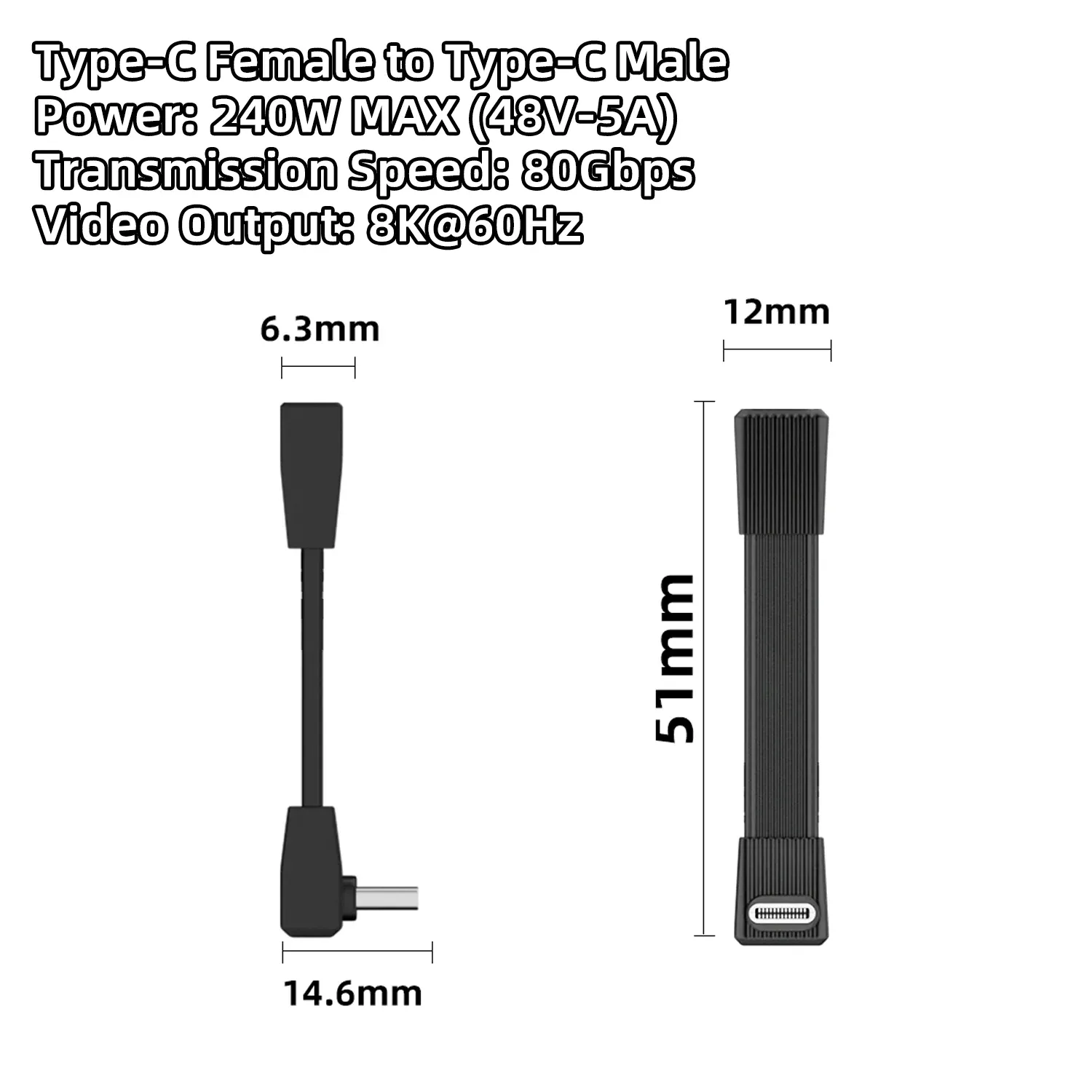 Câble USB 4.0 Type-C vers Type-C 240 W, charge rapide, transfert de données 80 Gbps, vidéo 8K à 60 Hz, câble plat et souple 13