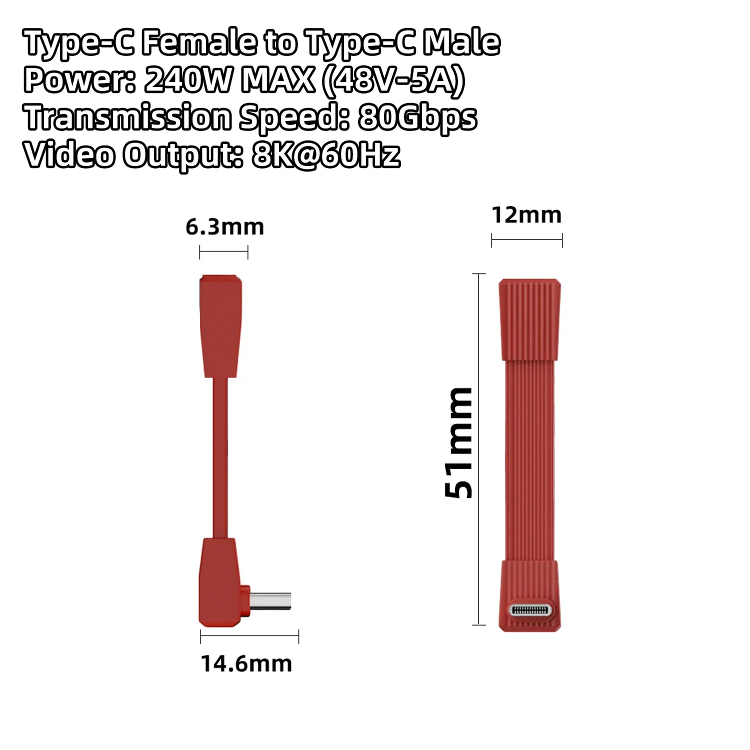 Câble USB 4.0 Type-C vers Type-C 240 W, charge rapide, transfert de données 80 Gbps, vidéo 8K à 60 Hz, câble plat et souple 16