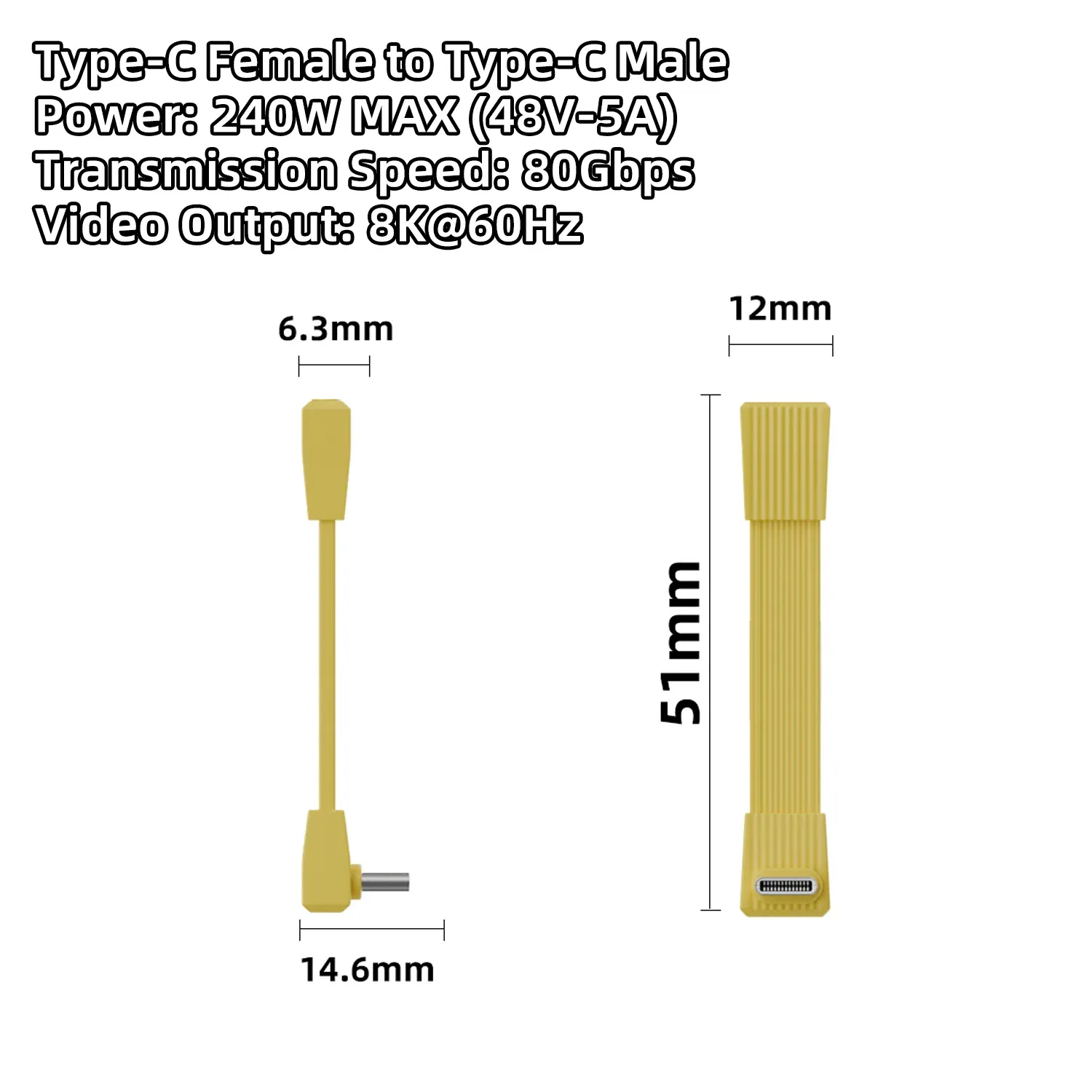 Câble USB 4.0 Type-C vers Type-C 240 W, charge rapide, transfert de données 80 Gbps, vidéo 8K à 60 Hz, câble plat et souple 15