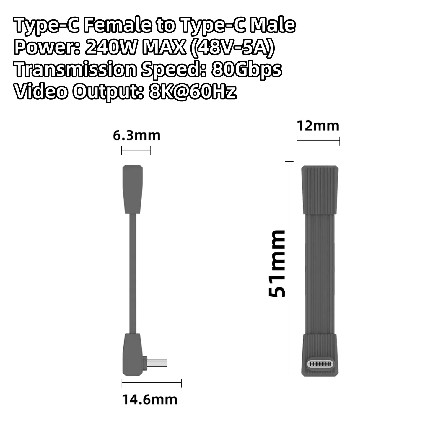 Câble USB 4.0 Type-C vers Type-C 240 W, charge rapide, transfert de données 80 Gbps, vidéo 8K à 60 Hz, câble plat et souple 12