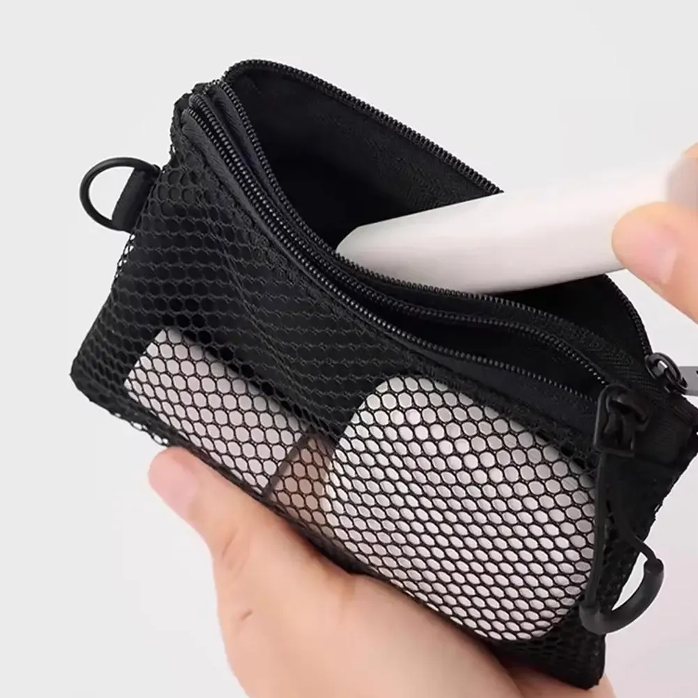 Sacs de rangement en maille double couche, trousse de maquillage portable de voyage avec fermeture éclair, mini organisateur de cosmétiques et articles de toilette, sac simple pour papeterie 6