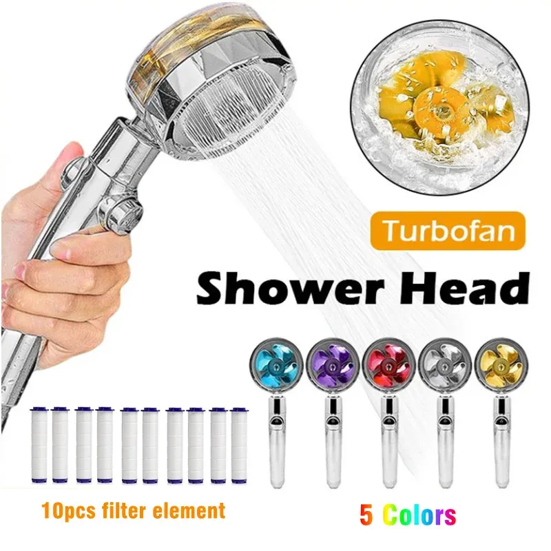 Pommeau de douche turbo haute pression à rotation 360°, économie d'eau, jet réglable, avec filtres 2