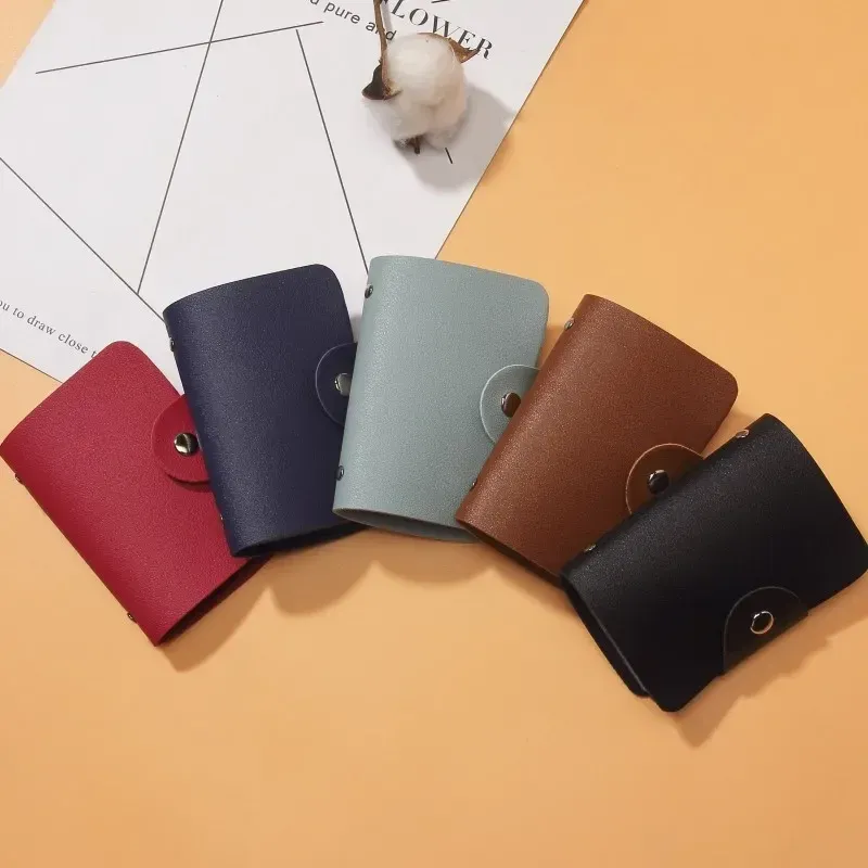 Porte-cartes de visite antivol pour femme, capacité 24 cartes, étui de poche fin en simili cuir PU 4