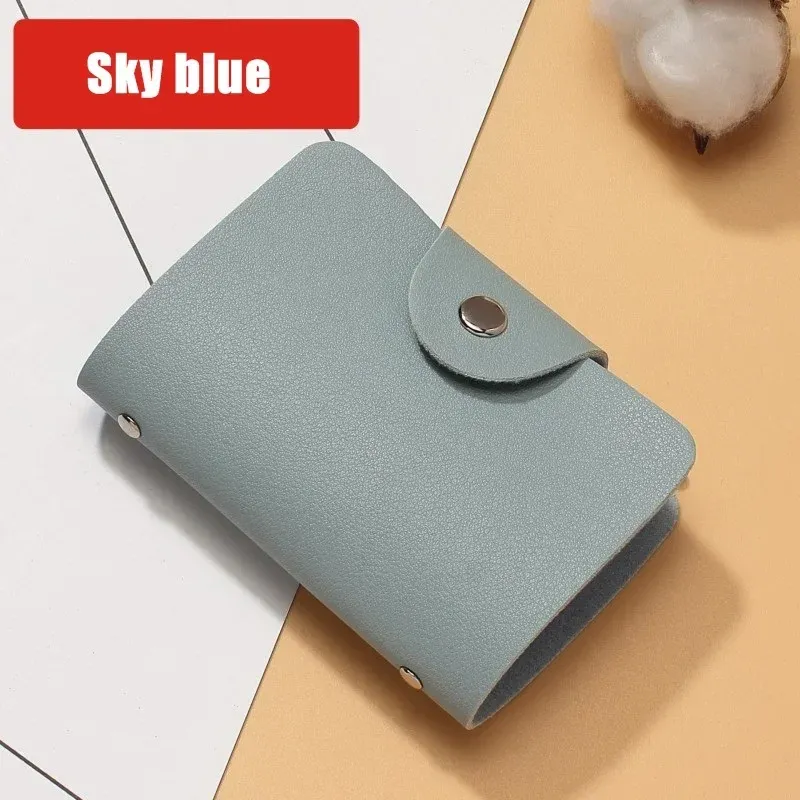 Porte-cartes de visite antivol pour femme, capacité 24 cartes, étui de poche fin en simili cuir PU 7