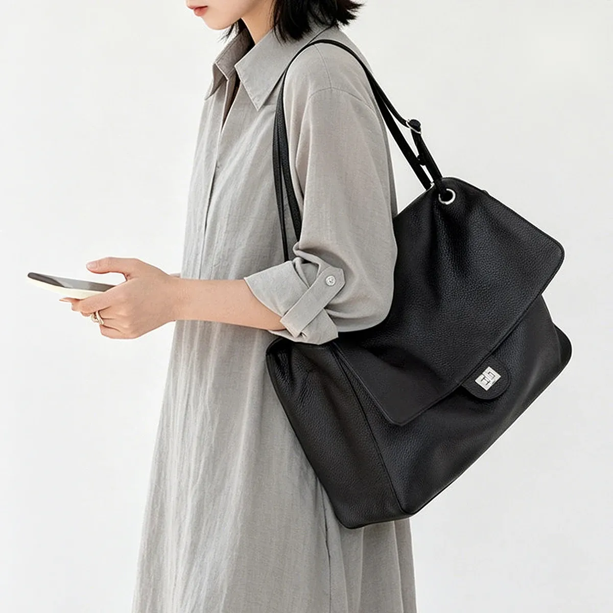 Sac bandoulière en cuir véritable pour femme, grande capacité, sac fourre-tout en cuir de vachette tendance pour le quotidien, style luxe, collection 2026 9