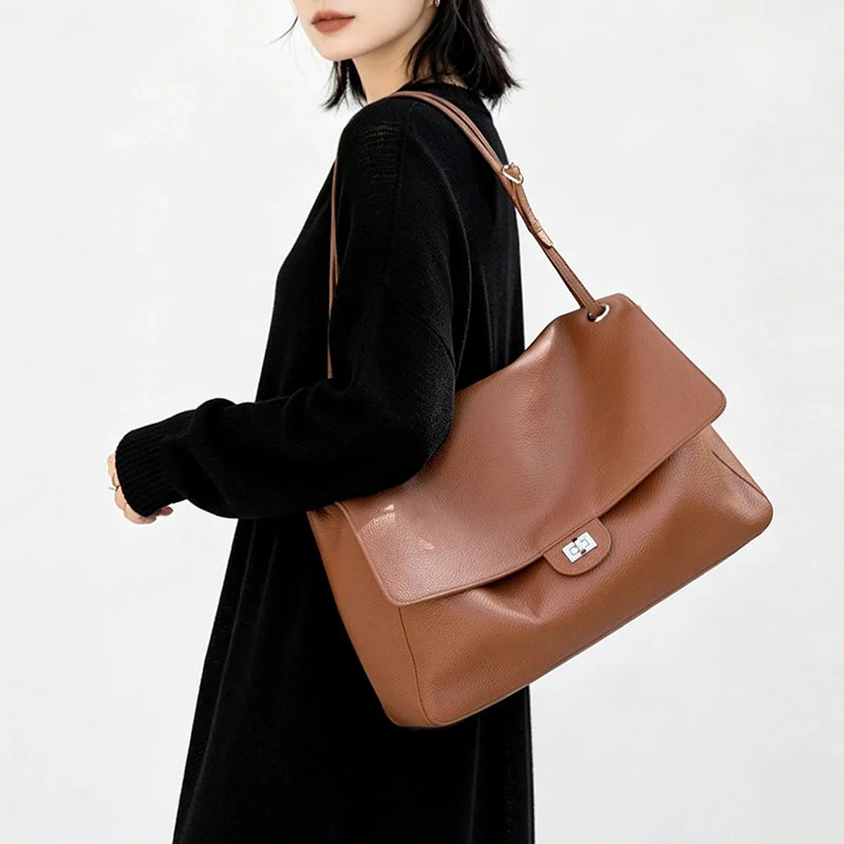 Sac bandoulière en cuir véritable pour femme, grande capacité, sac fourre-tout en cuir de vachette tendance pour le quotidien, style luxe, collection 2026 7