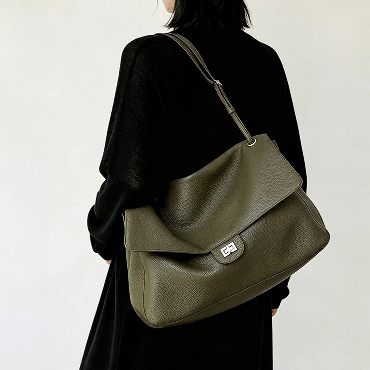 Sac bandoulière en cuir véritable pour femme, grande capacité, sac fourre-tout en cuir de vachette tendance pour le quotidien, style luxe, collection 2026 10