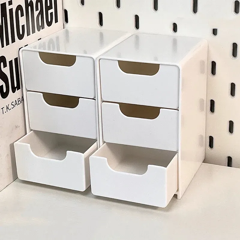 Boîte de rangement de bureau pour bijoux et maquillage, mini boîte à bijoux à grande capacité, organisateur de bureau multifonctionnel à 3 niveaux avec tiroirs 3