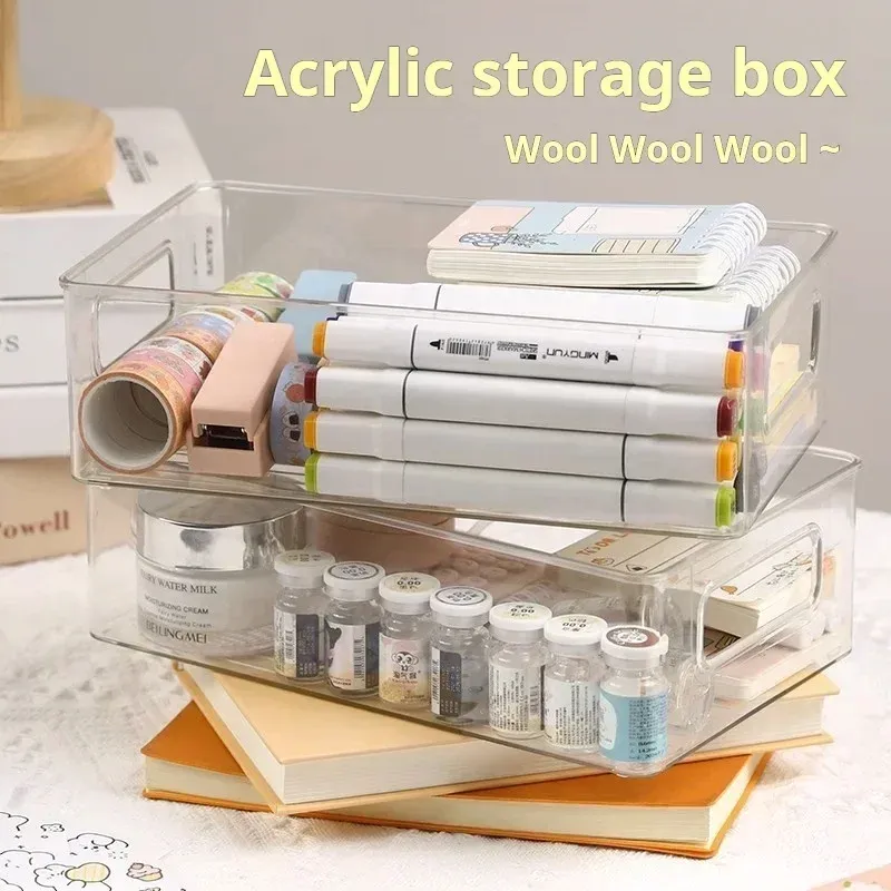 Boîte de rangement de bureau en plastique acrylique transparent, étanche, empilable 2