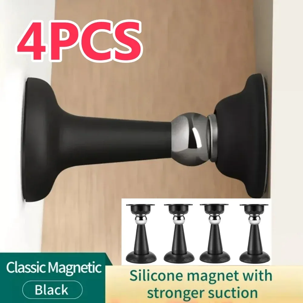 Butée de porte sans perçage, protection murale fixe pour porte de chambre, anti-collision, butée de sol en silicone à forte aspiration, lot de 4 - Image 1