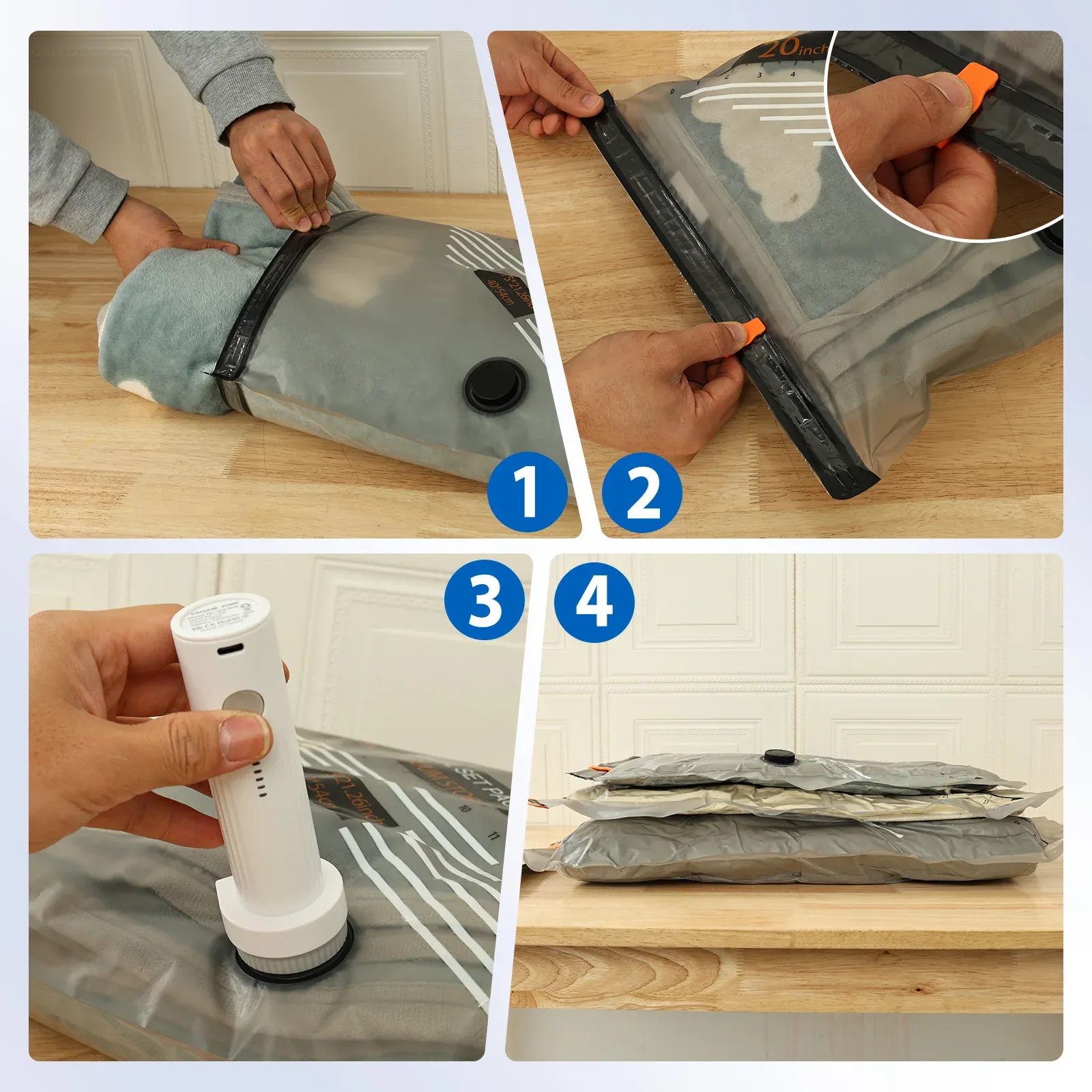 Lot de 10 sacs de rangement sous vide avec pompe électrique sans fil, transparents et réutilisables, pour vêtements et bagages 5