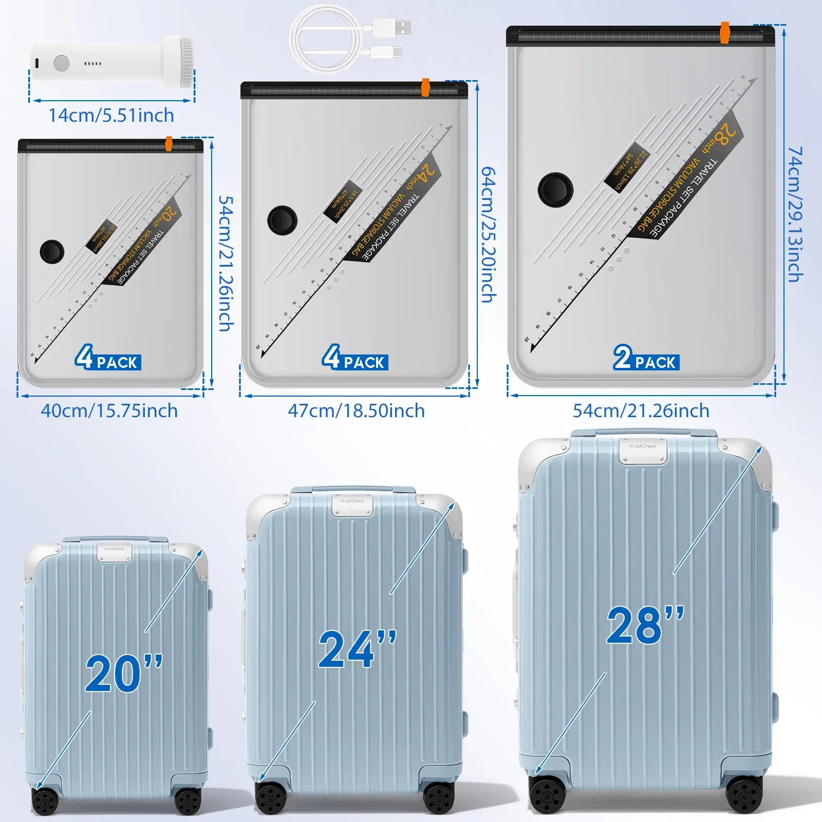 Lot de 10 sacs de rangement sous vide avec pompe électrique sans fil, transparents et réutilisables, pour vêtements et bagages 6