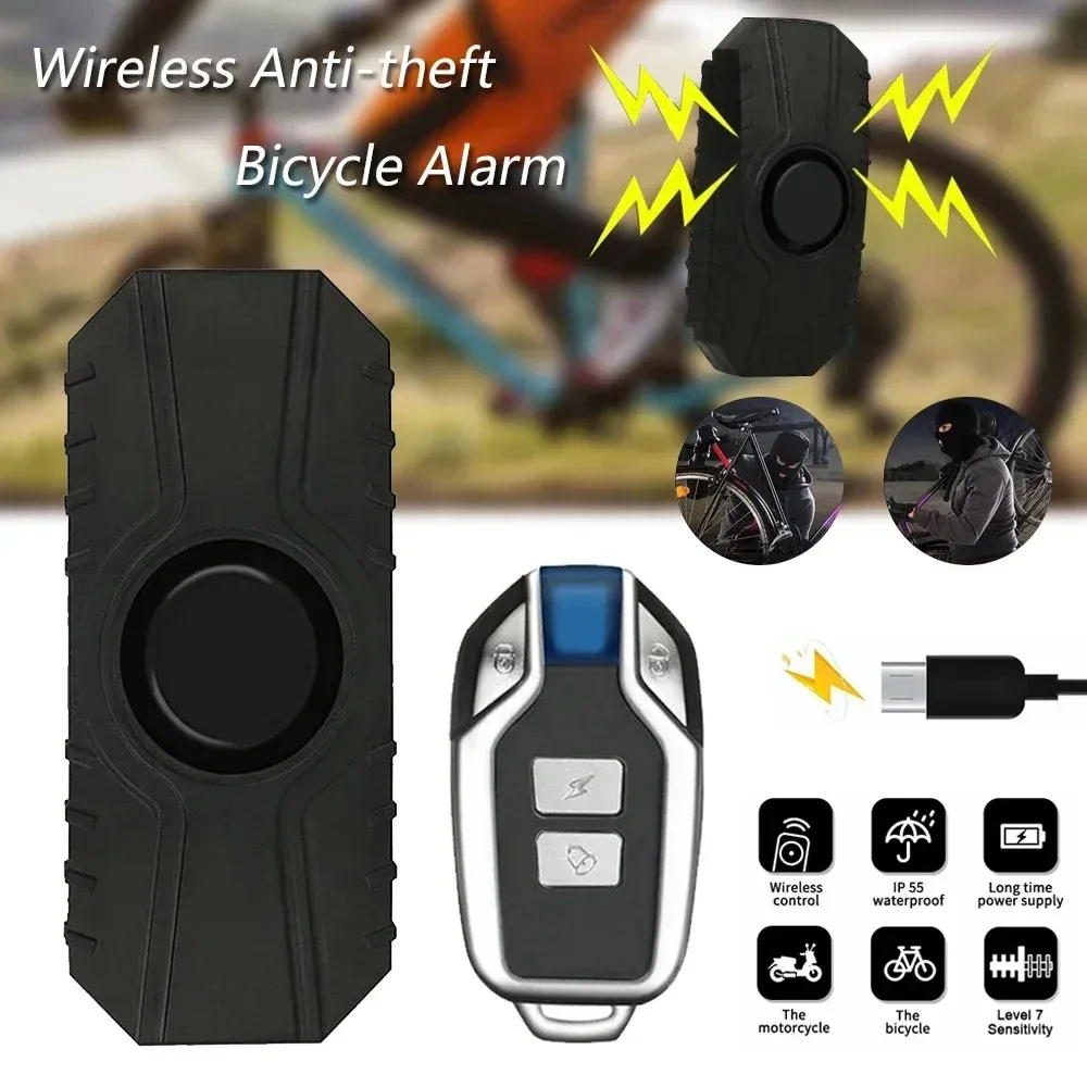 Alarme de vibration sans fil pour vélo, vélo électrique et moto, avec télécommande, rechargeable par USB, étanche et capteur de sécurité anti-perte - Image 1