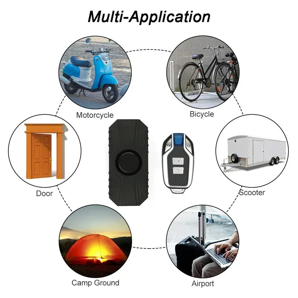 Alarme de vibration sans fil pour vélo, vélo électrique et moto, avec télécommande, rechargeable par USB, étanche et capteur de sécurité anti-perte 5