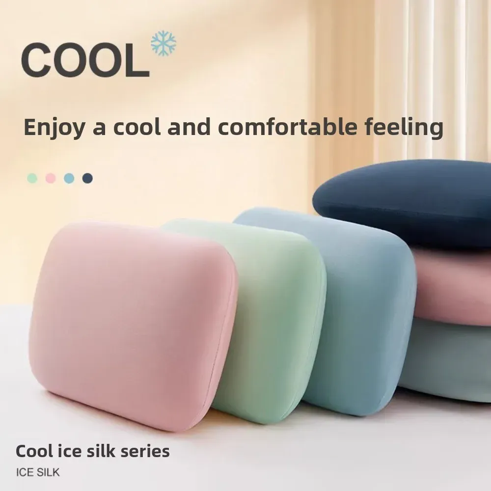Oreiller de sieste portable en éponge coloris macaron, soutien cervical doux et multifonction pour le voyage et le bureau