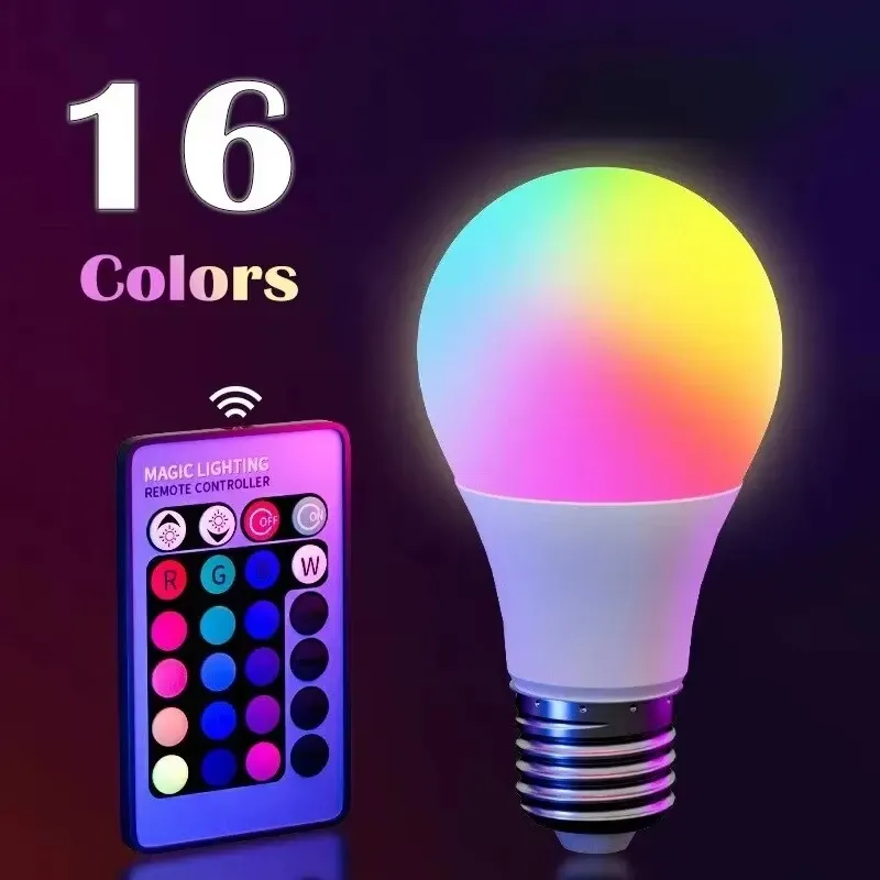 Ampoule LED RGB intelligente E27 avec télécommande 24 touches, 16 couleurs, 220 V, intensité variable
