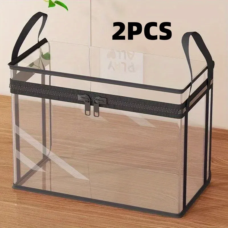 Lot de 2 grandes boîtes de rangement transparentes pliables avec couvercles rabattables 7