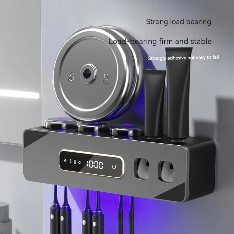 Porte-brosse à dents désinfectant UV avec distributeur automatique de dentifrice, support mural intelligent, charge USB, Lith 4