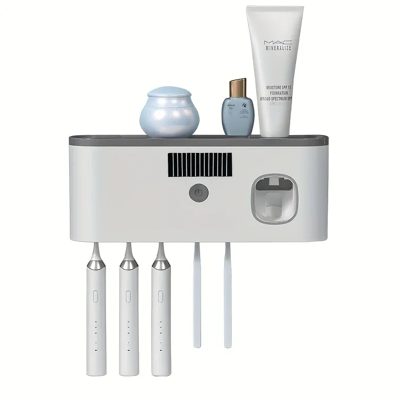 Porte-brosse à dents désinfectant UV avec distributeur automatique de dentifrice, support mural intelligent, charge USB, Lith 11