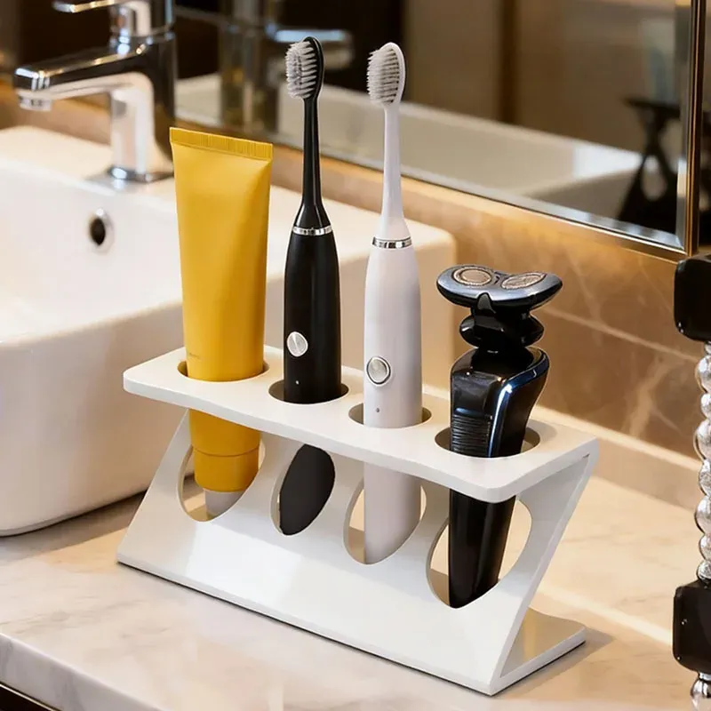 Support pour brosses à dents de salle de bain : organiseur ventilé avec fentes pour brosses électriques, dentifrice, rasoirs et petit peigne