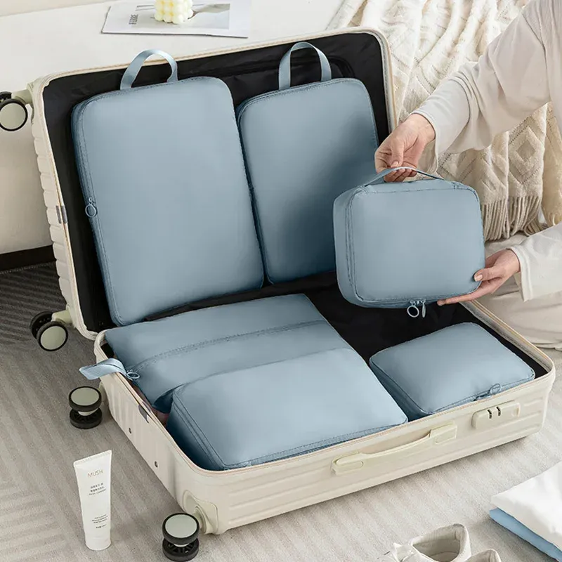 Cubes d'emballage compressibles de voyage, lot de 6, sacs de rangement étanches pour valise - Image 1
