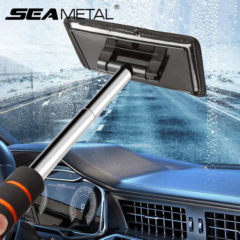 SEAMETAL – Brosse de nettoyage pour pare-brise de voiture, raclette pour vitres, manche télescopique extensible, sans rayures, microfibre douce - Image 1