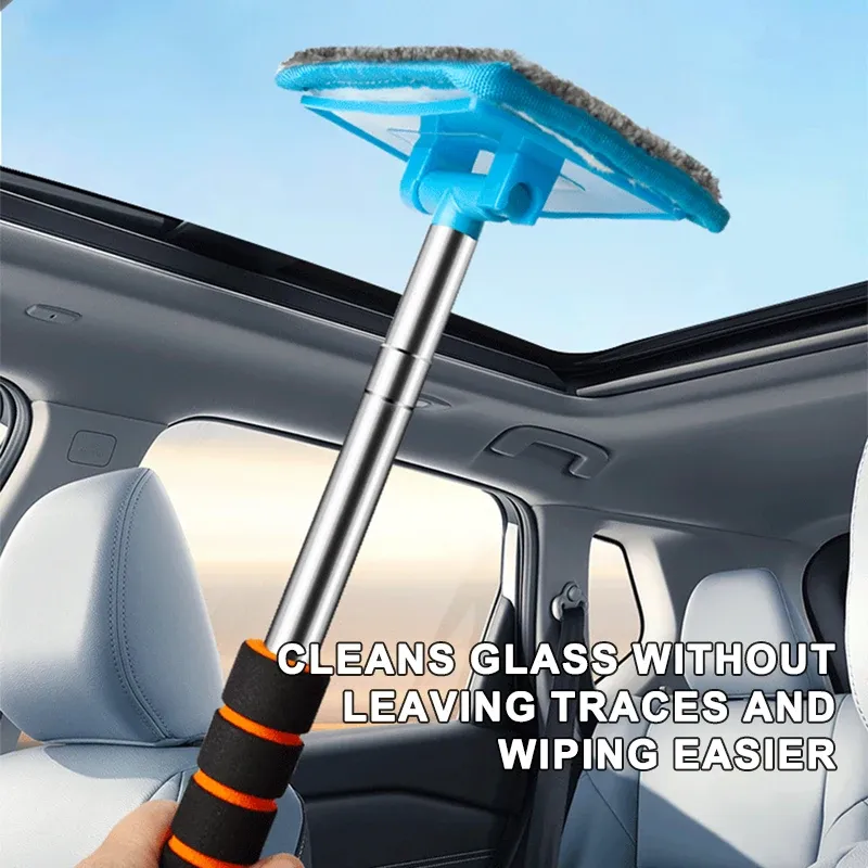 SEAMETAL – Brosse de nettoyage pour pare-brise de voiture, raclette pour vitres, manche télescopique extensible, sans rayures, microfibre douce 3