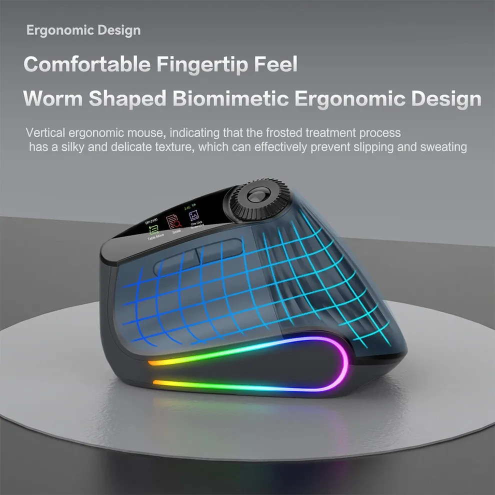 Souris ergonomique sans fil rétroéclairée à défilement intelligent, rechargeable, Bluetooth et 2,4 GHz 4