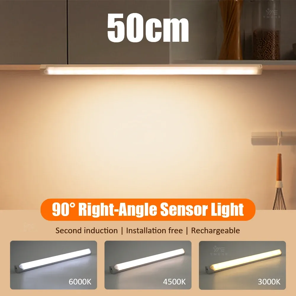 Bande lumineuse LED rechargeable USB avec capteur de mouvement magnétique, veilleuse sans fil pour cuisine et armoire 2