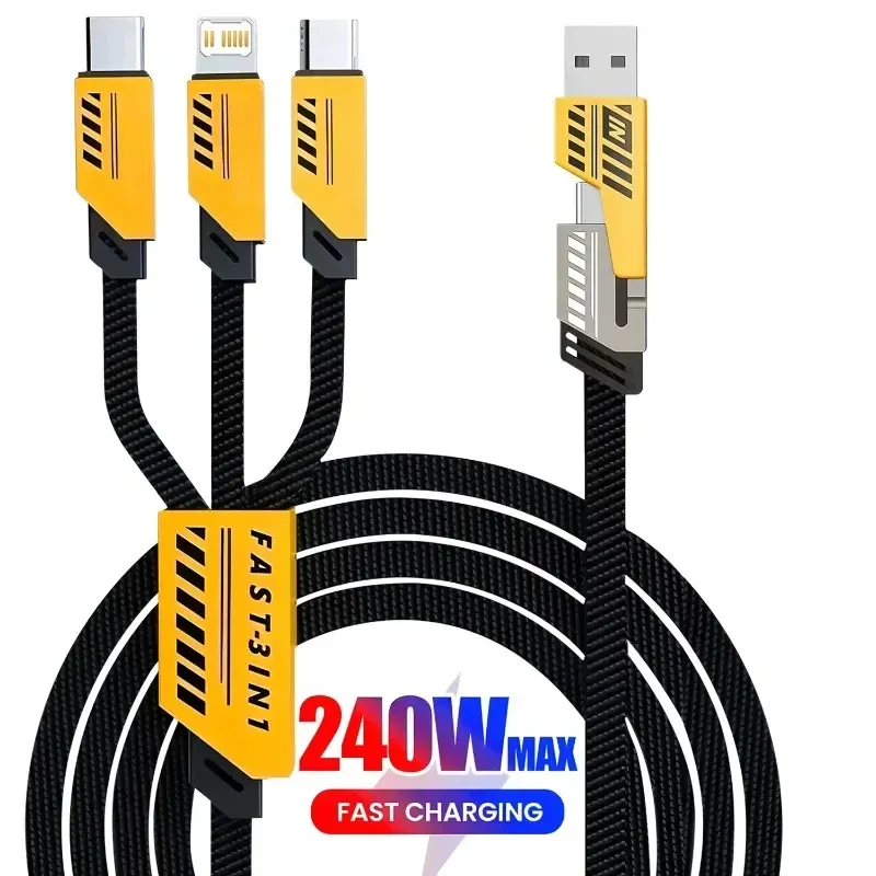 Câble de charge multiple 240 W, 1,2 m, 3 en 2, compatible USB-C et Micro USB 2