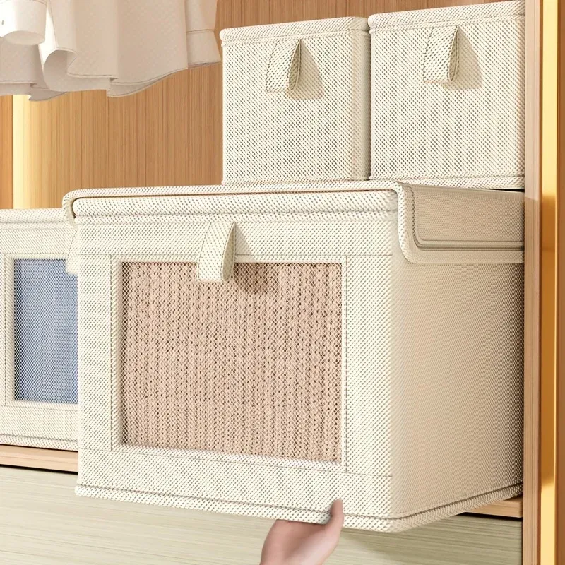 Grande boîte de rangement pliable en toile avec fenêtre transparente – Organisateur pour vêtements, gain de place, rangement de placard à domicile 2